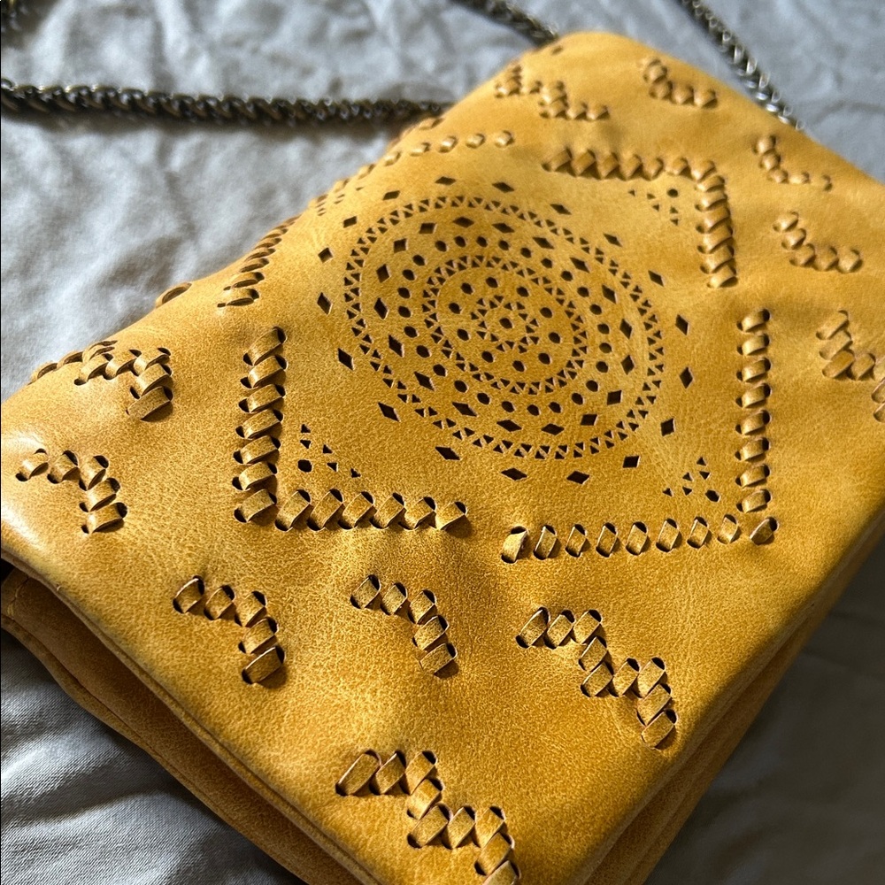 Street Level Mustard Embroidered Crossbody Bag - Picture 3 of 14